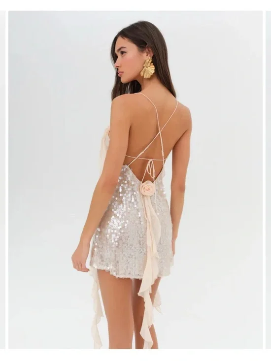 For Love And Lemons Blush Sequin Ruffle Mini Dress - Picture 2 of 2